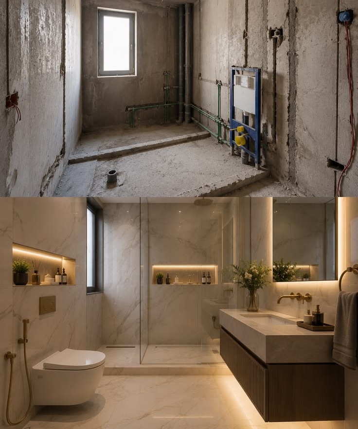 Bathroom before and after remodel
